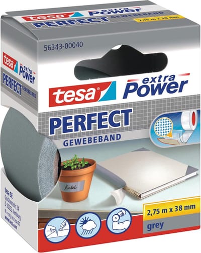 Tesa extra Power Perfect, ft 38 mm x 2,75 m, grijs 6 stuks