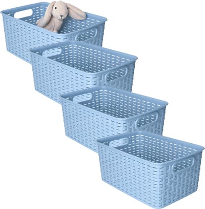 Opbergmandje of kledingmandje - 4x - rotan kunststof - blauw - 19 x 29 x 13 cm