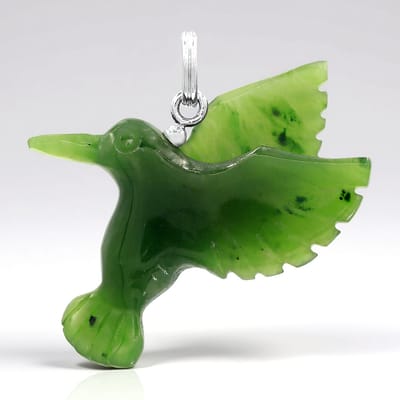 Cavill - Zilveren Hanger 925 Sterling Zilver - 22,08 ct Canadese Groene Jade - Kolibrie design - Platina coating - Elegante sieraden