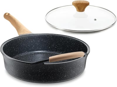 Koekenpan met Deksel - Sauté Pan - Veelzijdig Koken - Diepe Granieten Coating - 4.5 Quart - Granietgrijs