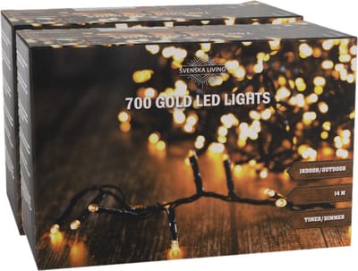 2x stuks svenska living kerstverlichting - 700 lampjes - goud licht - 1400 cm - timer-dimmer