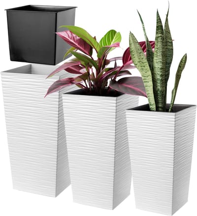 KADAX Bloempotset, bloempot van kunststof, plantenbak, weerbestendige bloempot, voor binnen en buiten, weerbestendige bloempot (wit, set van 3 stuks)