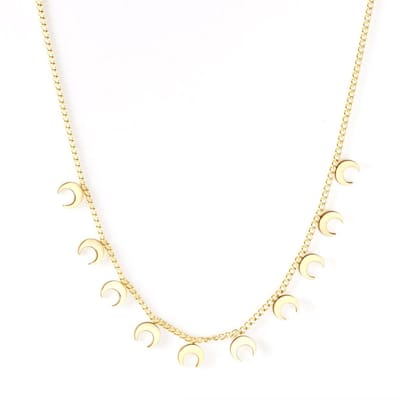 Planet Pink - Ketting bedeltjes maantjes goud - Stainless Steel - Roestvrij Staal rvs - Waterproof