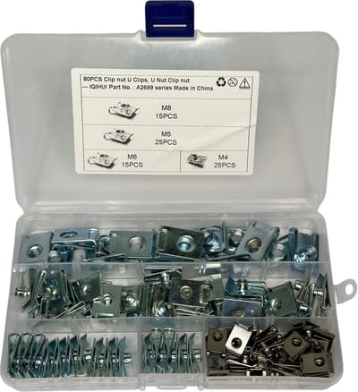 MGM Trading - Set van 80 U-Type Gewinde Clip Moeren, Roestvrijstalen M4 M5 M6 M8 Mutter Set, Met Opbergdoos - Bevestiging Assortiment voor Flachwinkelmutter en Schlauchschellen