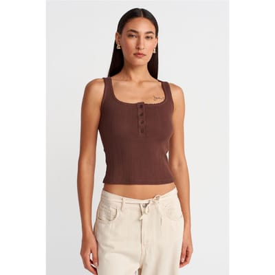 Slim Fit Geribbelde Katoenen Blouse met Vierkante Hals