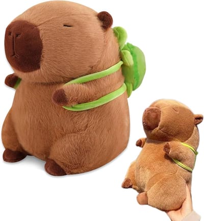 Schattige capybara knuffel, 23 cm, superzacht pluche dier met schildpad rugzak, perfect cadeau voor kinderen en vrienden, verjaardag of kerst