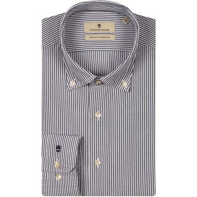 Thomas Maine Overhemd Seersucker Stripe Torino Button-Down Navy / male