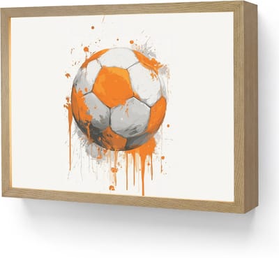 Nachtlampje 40x30 cm - Kinder lamp - Voetbal - Abstract - Oranje - Verfspatten - Tafellamp kinderkamer draadloos - Slaapkamer lampje - Bedlamp kinderen - Kinderlampje - Wandlamp babykamer - Nachtlampjes
