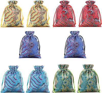 10 Stuks Zijde Brocade Sieraden Zakjes met Borduursel en Trekkoord voor Beads, Broches, Hangers en Horloges - Elegante Opbergoplossing voor Sieraden