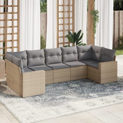 vidaXL - 7-delige - Loungeset - met - kussens - poly - rattan - beige