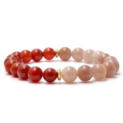 Bixorp Gems Zonnesteen + Carneool Edelstenen Armband - 8mm / 18cm - Split Armband - Luxe Handgemaakte Kralenarmband