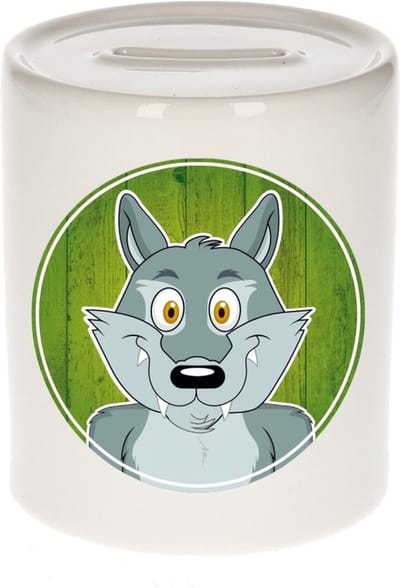Vrolijke wolf dieren spaarpot 9 cm - keramiek - spaarpotten voor kinderen