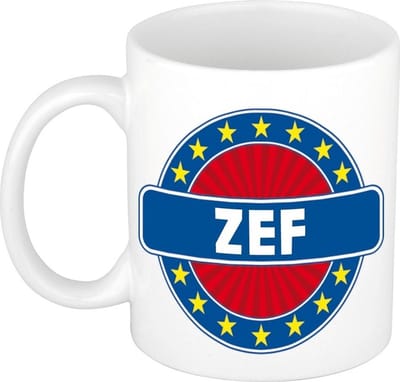 Bellatio Decorations - Zef voornaam - koffiemok - beker - wit/blauw - 300 ml - Cadeau - Heren - Collega - Vaderdag - Verjaardag