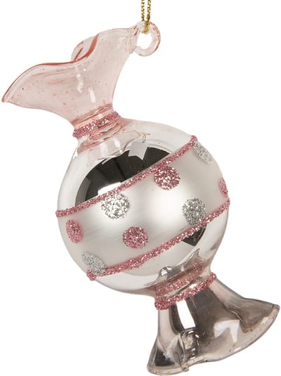 Clayre & Eef Kersthanger Ø 4x8 cm Zilverkleurig Glas