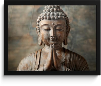 Poster in lijst - Fotolijst 40x30 cm - Posters - Boedha - Beeld - Bruin - Rust - Posterlijst zwart - Decoratie - Wanddecoratie woonkamer - Muurdecoratie slaapkamer