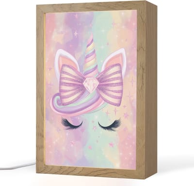 Nachtlampje 20x30 cm - Kinder lampje - Eenhoorn - Glitters - Regenboog - Pastel - Tafellamp kinderkamer - Slaapkamer lamp - Bedlamp kinderen - Kinderlampje stopcontact - Wandlamp babykamer - Nachtlampjes