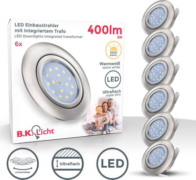 B.K.Licht - Inbouwspots - LED - 6 stuks - ronde - voor binnen - kantelbaar - spotjes inbouw - IP23 - Ø8.2cm - 3.000K - 400Lm - 5W - nikkel