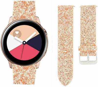 Strap-it Smartwatch bandje 20mm - Leer glitter bandje geschikt voor Samsung Galaxy Watch 3 41mm / Galaxy Watch 1 42mm / Gear Sport / Galaxy Watch Active & Active 2 / Galaxy Watch 4 / 4 Classic / Galaxy Watch 5 / 5 Pro - rosé goud