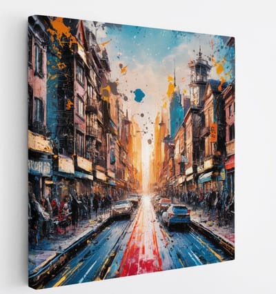 Saammp Canvas Schilderij - stad met autos - Abstract - 20x20 - Foto op canvas - Wanddecoratie - Muurdecoratie Woonkamer - Slaapkamer decoratie - Canvas Print