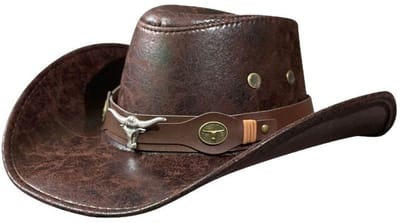 Cowboyhoed - Hoeden - Hoofdomtrek 56-60 cm - Rijhoed voor cowboys - Vintage - Concave bovenkant - Unisex - Western cowboyhoed - Verweerde cowboyhoed - Brede rand - Bruin