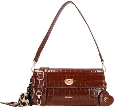 Charm London Knightsbridge Schoudertas - Crossbody - Lak - Croco - Overslag - Bruin