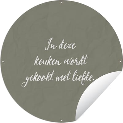 Tuincirkel Spreuken - In deze keuken wordt gekookt met liefde - Quotes - Liefde - 60x60 cm - Ronde Tuinposter - Buiten