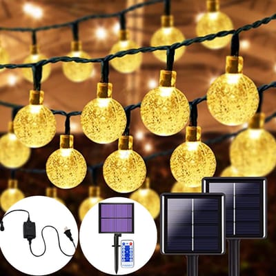 Lichtsnoer binnen en buiten - 12M 100 LED - Waterdicht Warm Wit Sfeerverlichting met 8 Lichtmodi & Automatische Sensor, Solar Lichtsnoer Buiten (10 Uur Werking) Voor Terras, Achtertuin, Balkon