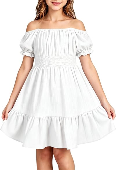 Zomerse Meisjesjurk met Ruffles en Pofmouwen - Casual Kinderdress met Gelaagde Rok voor 4-12 Jaar, Elegante Zwierige Stijl
