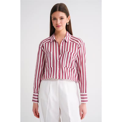 Gestreepte Poplin Shirt met Zak