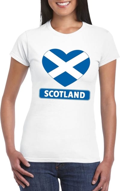 Schotland t-shirt - met hartjes vlag print - wit - voor dames - korte mouwen - landen supporters S