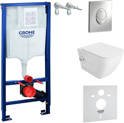 Inbouwreservoir Complete Toiletset Grohe Solido 39069000 - Inbouw WC Hangtoilet Wandcloset Parana Wit Hoogglans - Bedieningsplaat Skate Air Chroom - Voorwandelement - Installatiesysteem