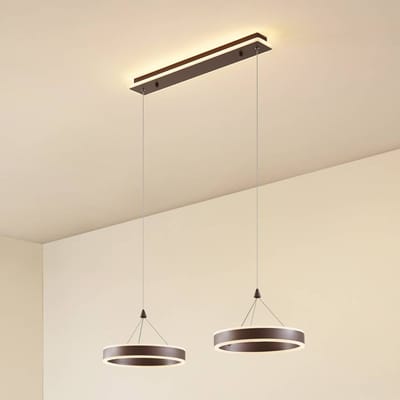 Lucande LED hanglamp Kolo, 86 cm, 2-lamps, bruin, dimbaar
