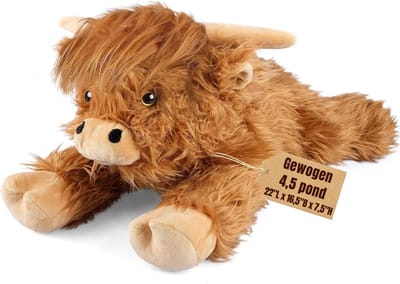 RWB® Verzwaaringsknuffel - Verzwaarde Knuffel - Spanningskuffel - 2 kg - Hooglandkoe - Bruin- 26cm x 13cm x 69cm