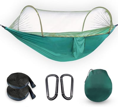 Lichtgewicht Draagbare Hangmat voor 2 Personen met Klamboe - Nylon Parachutehangmat voor Outdoor en Backpacken