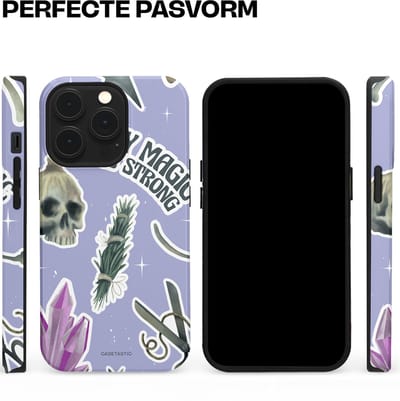 Casetastic hoesje geschikt voor Apple iPhone 13 Pro - MagSafe - Dubbellaagse bescherming - Lila Paarse Hekserij Strong Magic Sterren Collage - Fashion Case - Lila Lichtgrijs Wit