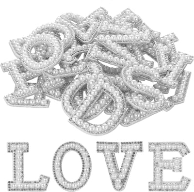 SnelShoppen - 26Pcs Parels Rhinestone Letter Patches, Zelfklevende Letters Stickers A-Z voor Tassen, DIY Crafts en Decoraties (Wit)