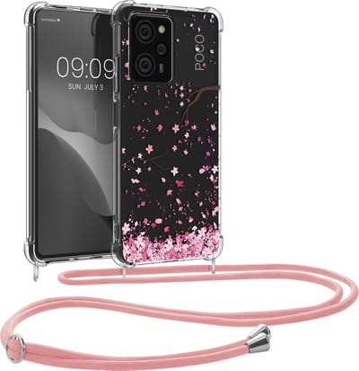 kwmobile telefoonhoesje geschikt voor Xiaomi Poco X5 Pro 5G - Hoesje met telefoonkoord - Back cover voor smartphone - Case in poederroze / donkerbruin / transparant