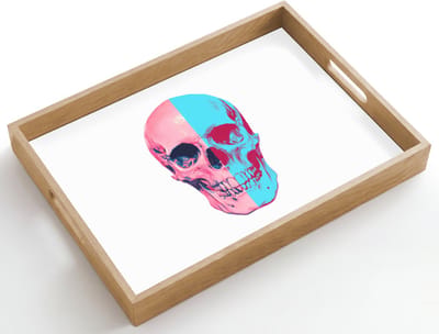 Dienblad hout 50x35 cm - Schootdienblad - Schedel - Grafisch - Roze - Verdeeld - Borrelplank rechthoek - Plateau dienbladen