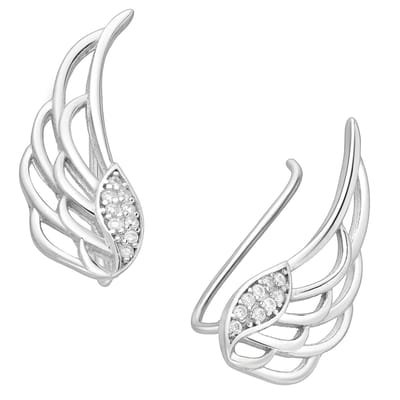 EAR IT UP - Oorklimmers - Vleugel - Engel - Wing - Angel - Ear climbers - Oorschuiven - Earclimbers - Ear crawlers - Gerhodineerd zilver - Zirkonia - Pavézetting - 24 x 8 mm - 1 paar