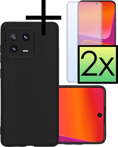 Hoesje - Met 2x Screenprotector - Geschikt voor Xiaomi 13 - Sterk & Shockproof - Back Cover - Siliconen Case - Telefoon Hoes - Zwart