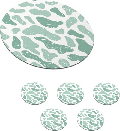 Onderzetters voor glazen - Rond - Abstract - Verf - Patroon - Grijs - Dierenprint - 10x10 cm - Glasonderzetters - 6 stuks