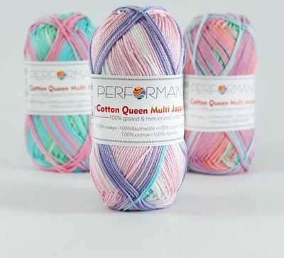 5 bollen haakgaren katoen paars roze multi (10482) - Cotton Queen multi Jacquard garen