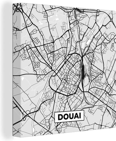 Canvas Schilderij Kaart - Stadskaart - Douai - Plattegrond - Frankrijk - 20x20 cm - Wanddecoratie