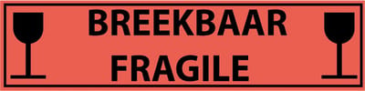 Breekbaar fragile sticker, oranje zwart 200 x 50 mm