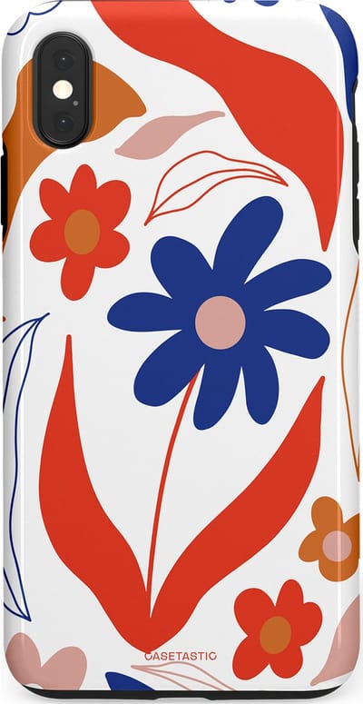 Casetastic hoesje geschikt voor Apple iPhone XS Max - Dubbellaagse bescherming - Kleuren in bloei - Fashion Case - Wit Rood Perzik Donkerblauw
