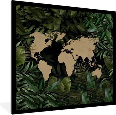 Fotolijst incl. Poster - Wereldkaart - Planten - Bladeren - 40x40 cm - Posterlijst