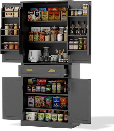 Zwarte Opbergkast 182 cm - Keukenkast Met 4 Deuren En 1 Lade - Verstelbare Planken - Voor Keuken En Woonkamer - 80x40x182 cm Zwart