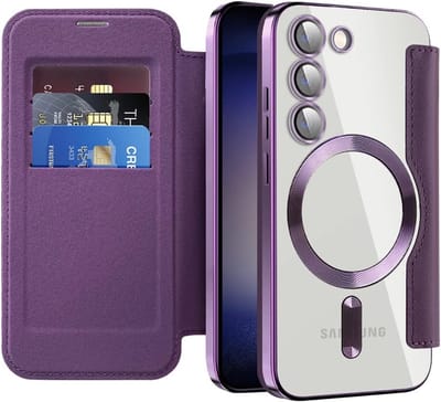 Geschikt voor Samsung Galaxy S24 5G - Flipportemonnee - Kaartsleuven - RFID-blokkering - Geschikt voor Mag - Book Case Hoesje - Paars