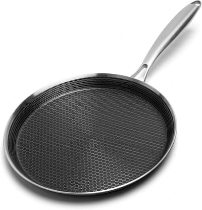 Pannenkoekenpan Roestvrij Staal - Koekenpan Omeletpan - Eten Bereiden - Honingraat Anti-aanbak - 26 cm - Zilver