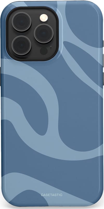 Casetastic hoesje geschikt voor Apple iPhone 15 Pro Max - MagSafe - Dubbellaagse bescherming - Blauwe Water Golven - Fashion Case - Grijs Lichtblauw
